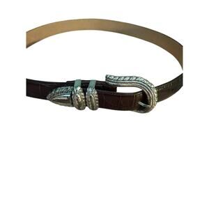 Brighton 4409 Croc Leather Brown Different 3-piece Bucklet set Belt  L